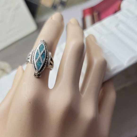 Antique SouthWest Crush Turquoise Inlaid Zuni - Picture 7 of 9